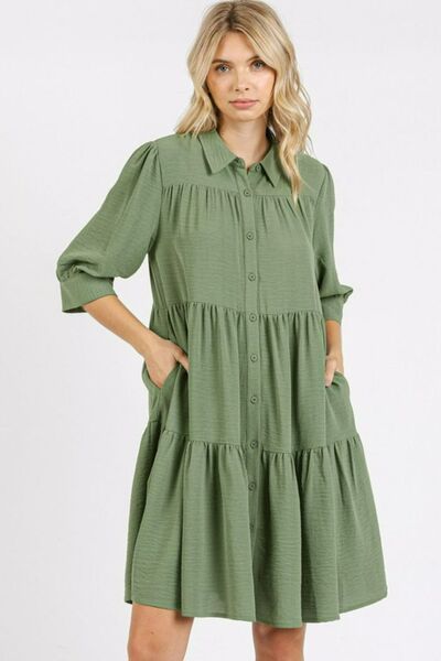 Mittoshop Hemd-Kleid mit Stufenrock, Hemdkragen und Knopf-Detail