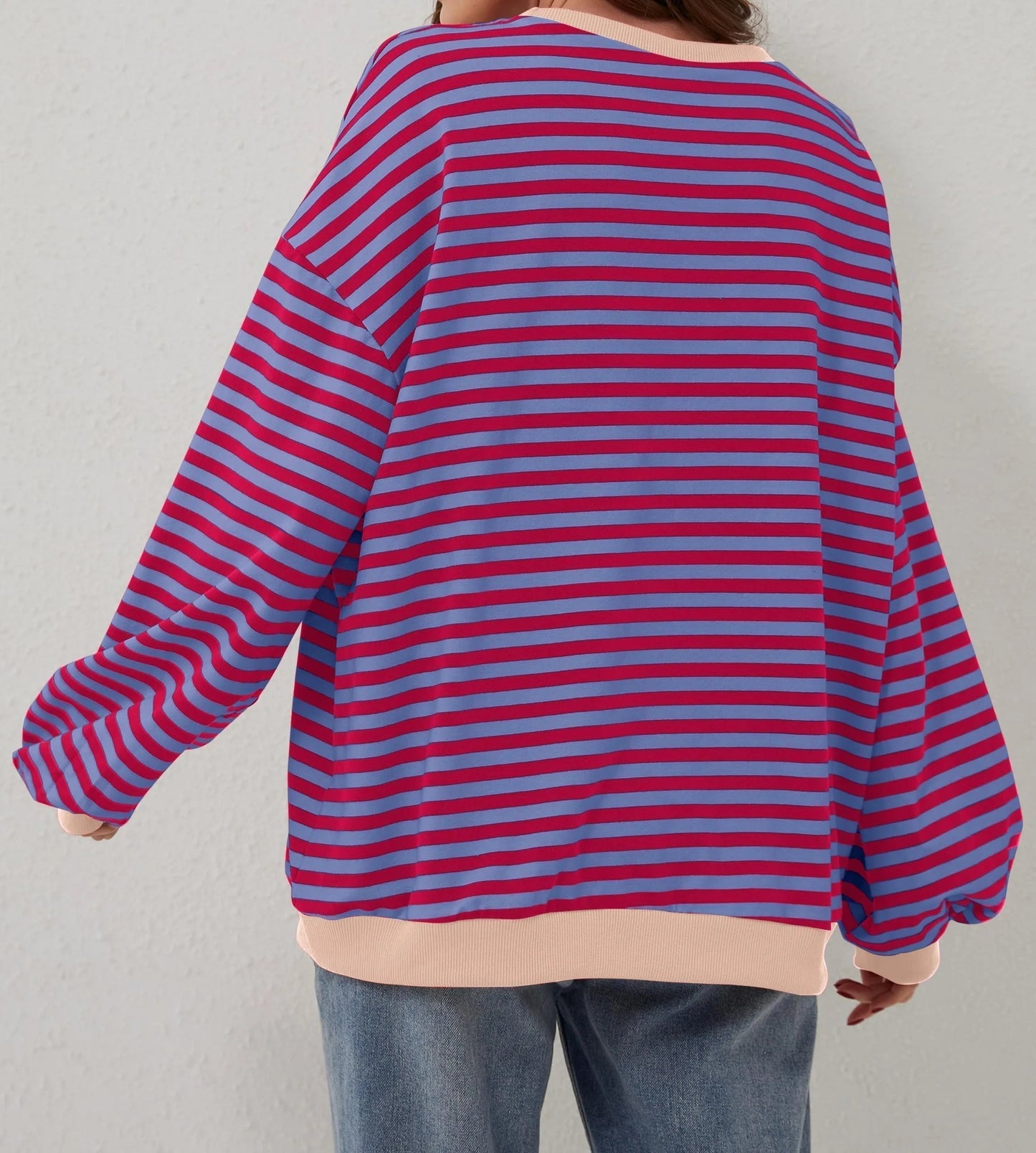 Pull à manches longues rayé oversize pour femme (achetez-en 2, livraison gratuite)