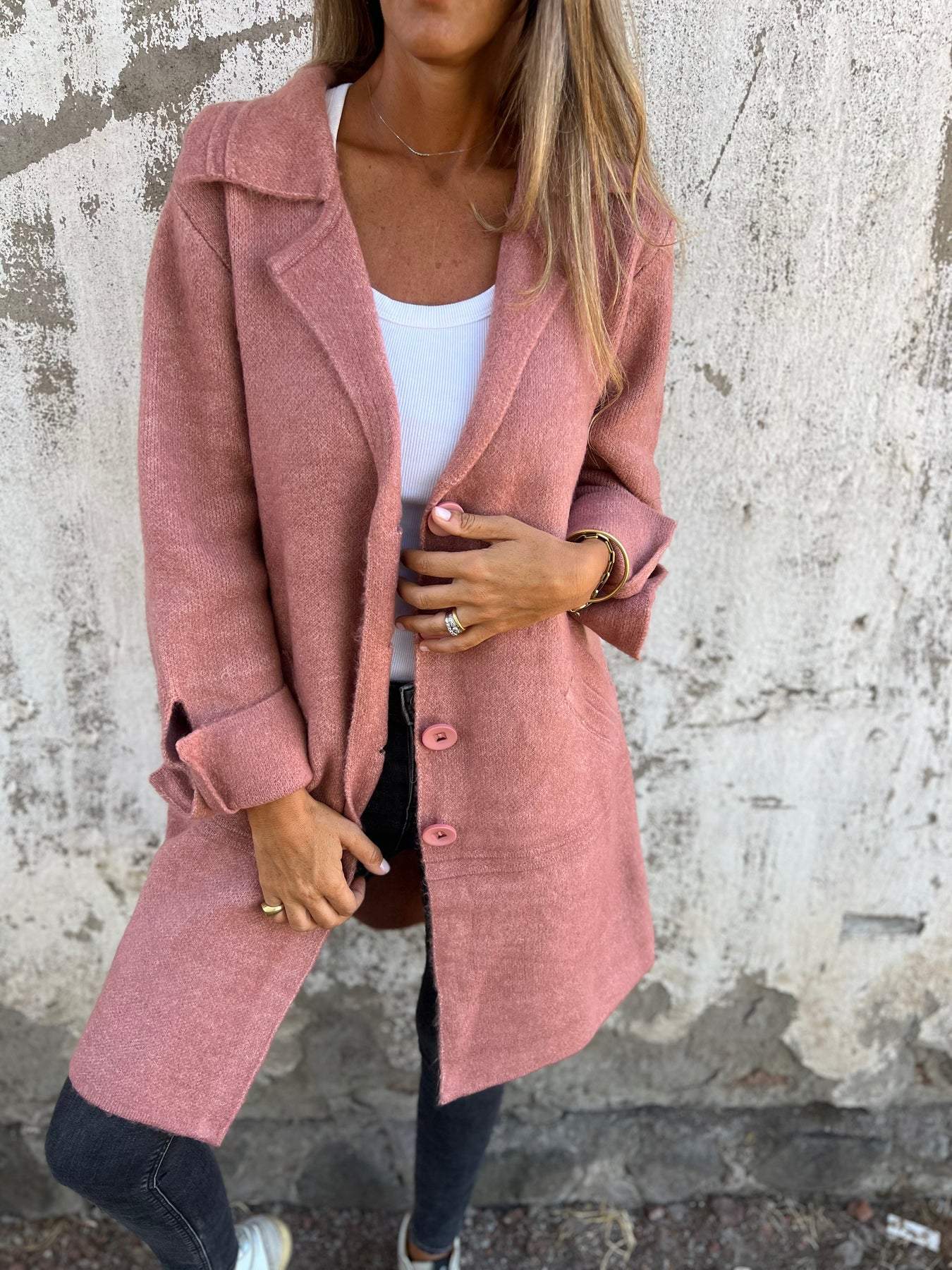VENTE DE LIQUIDATION 🔥 Manteau long décontracté en laine à revers et simple boutonnage - 48 % DE RÉDUCTION