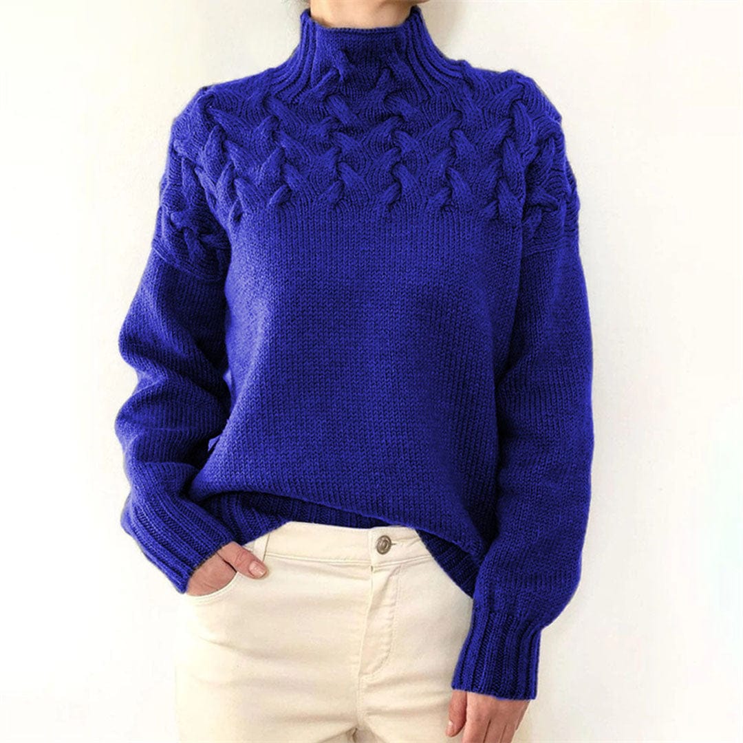 Pull Femme Col Roulé Tricot Torsadé Hiver