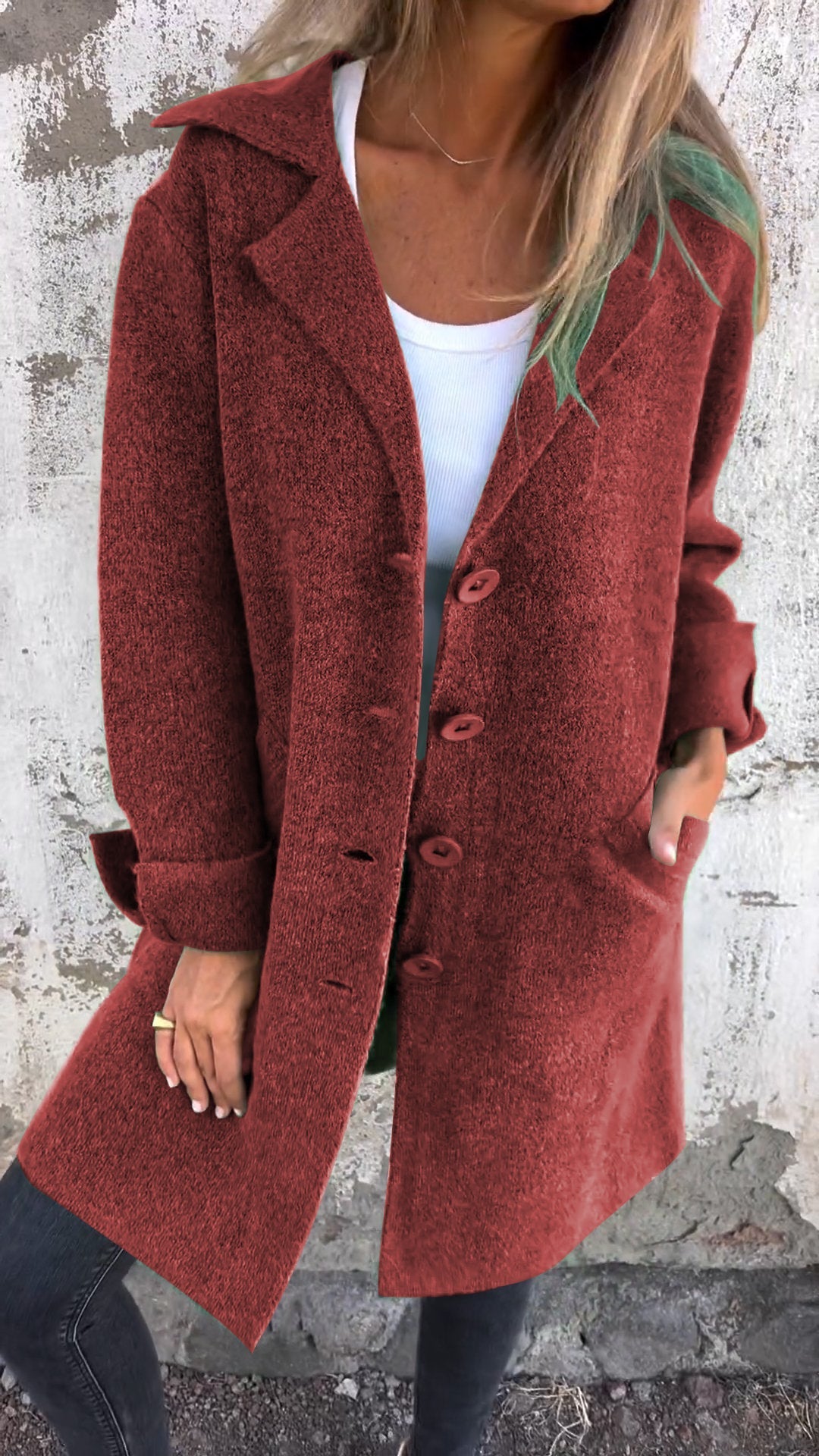 VENTE DE LIQUIDATION 🔥 Manteau long décontracté en laine à revers et simple boutonnage - 48 % DE RÉDUCTION