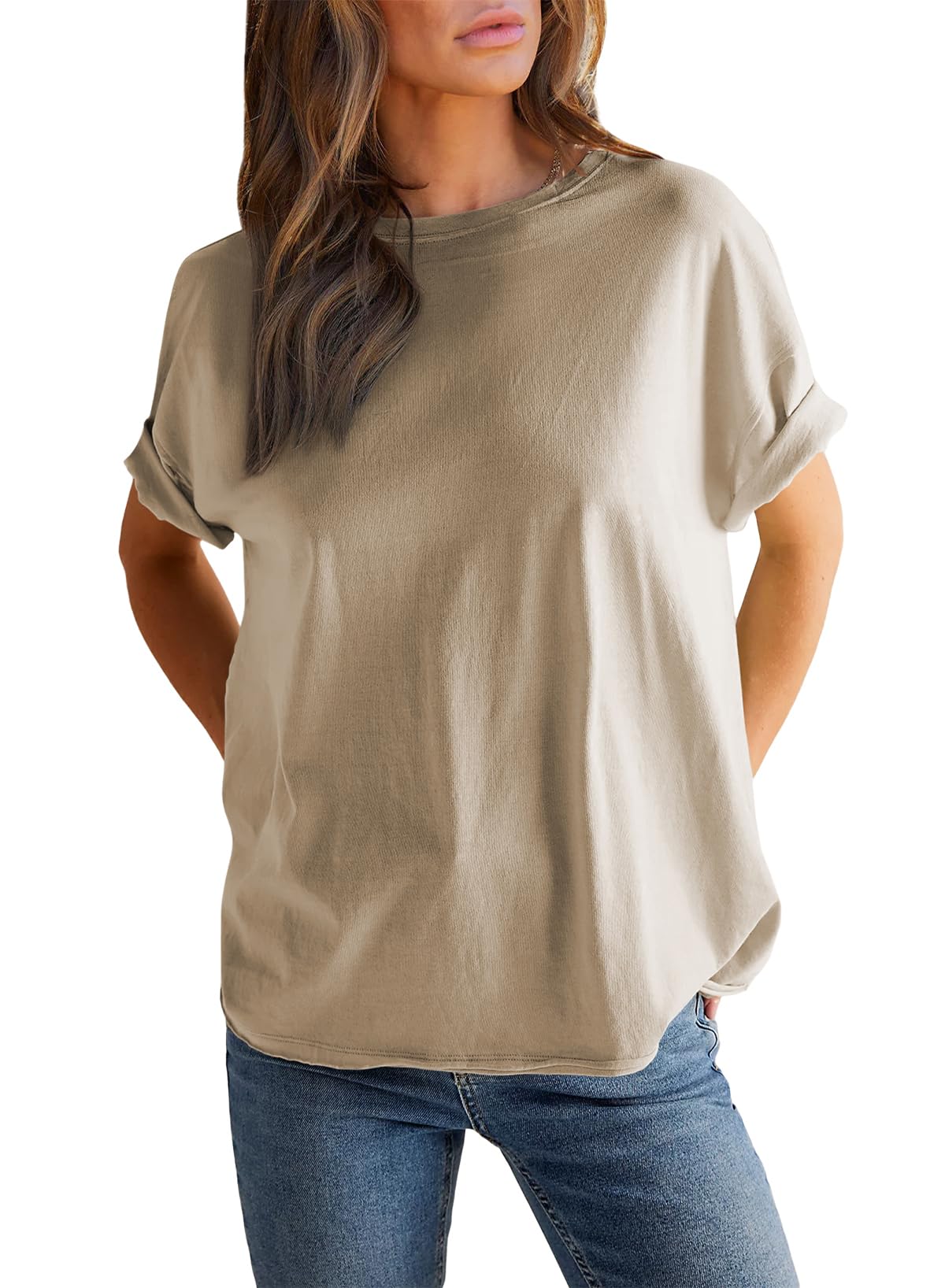 Einfarbiges Damen-Rundhals-Kurzarm-T-Shirt (2 kaufen, kostenloser Versand)