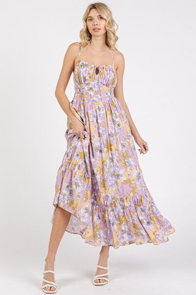 Robe longue à fines bretelles et ourlet volanté, avec dos smocké floral Mittoshop