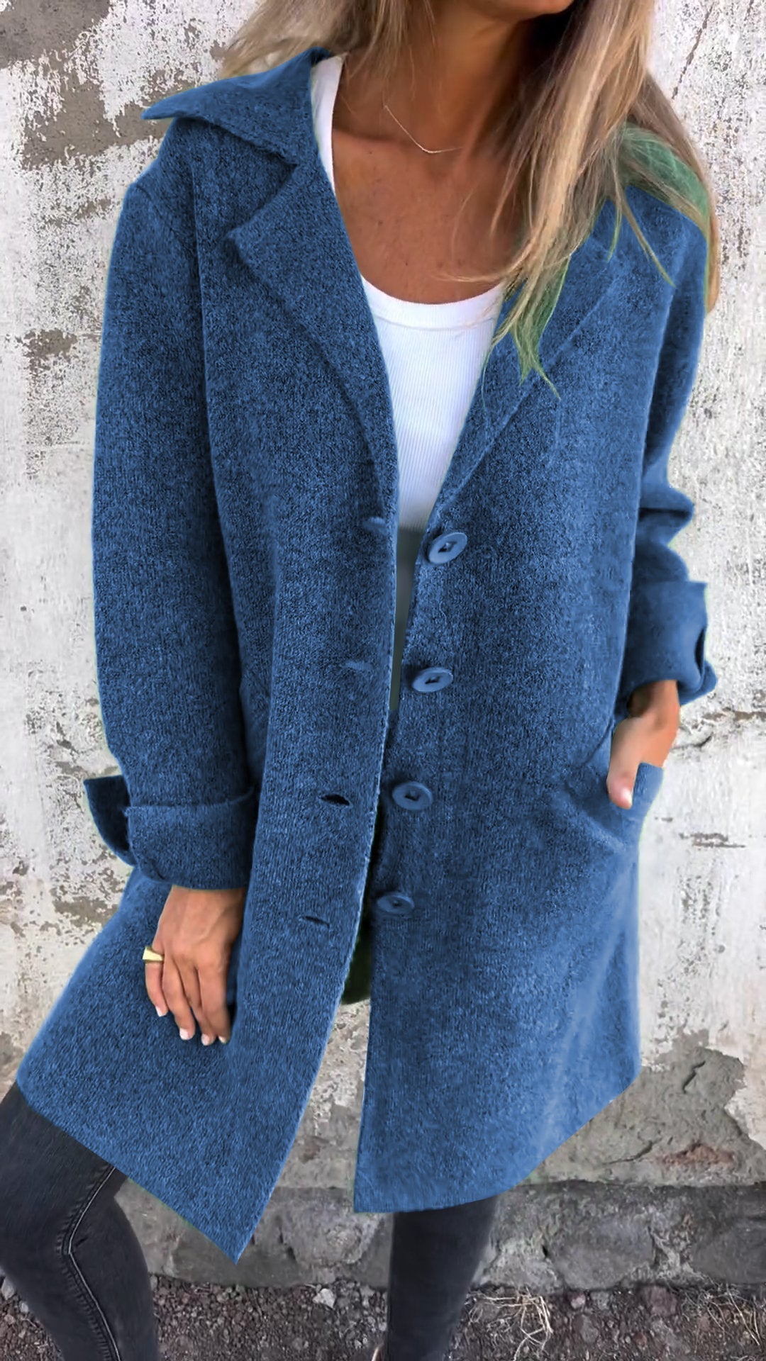 VENTE DE LIQUIDATION 🔥 Manteau long décontracté en laine à revers et simple boutonnage - 48 % DE RÉDUCTION