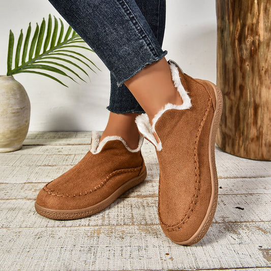 Warme, gefütterte Slip-On Stiefeletten mit rutschfester dicker Sohle