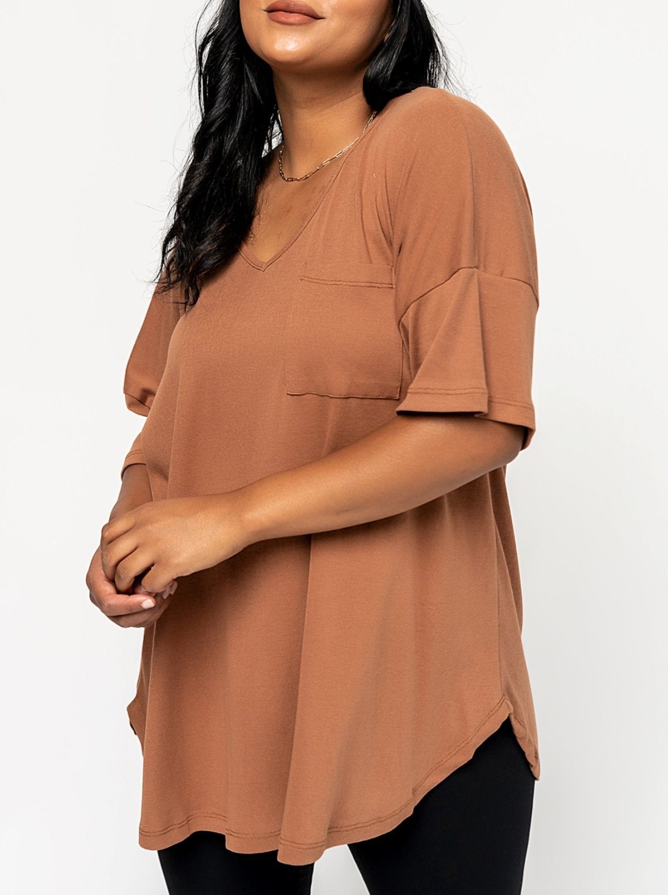 T-shirt col V ample à poche pour femme (3 achetés, livraison gratuite)