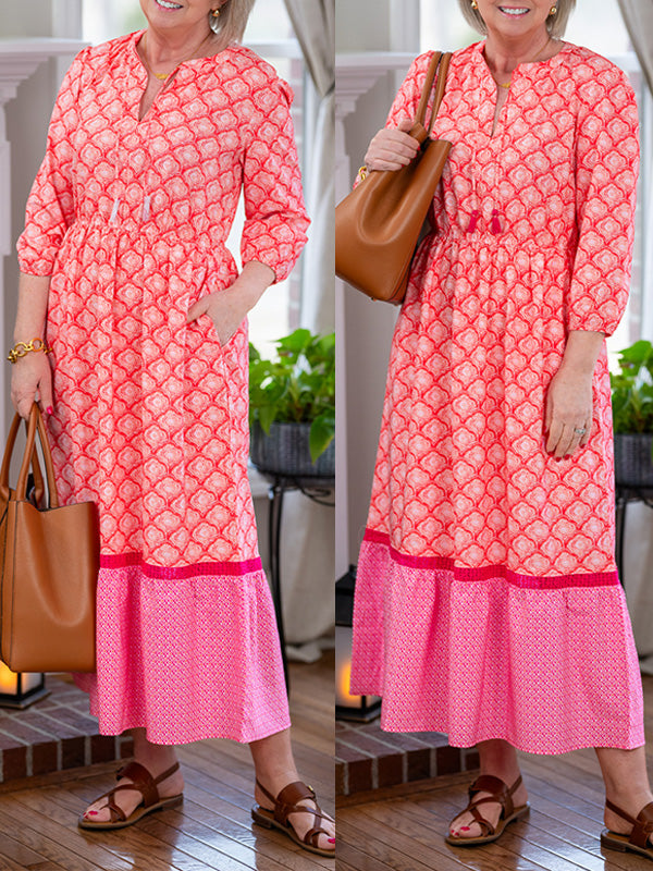 NEU🔥 Rundhals-Kleid mit Kordelzug und Print