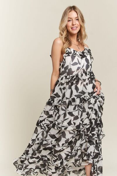 Robe caraco ADORA à volants étagés et encolure dégagée