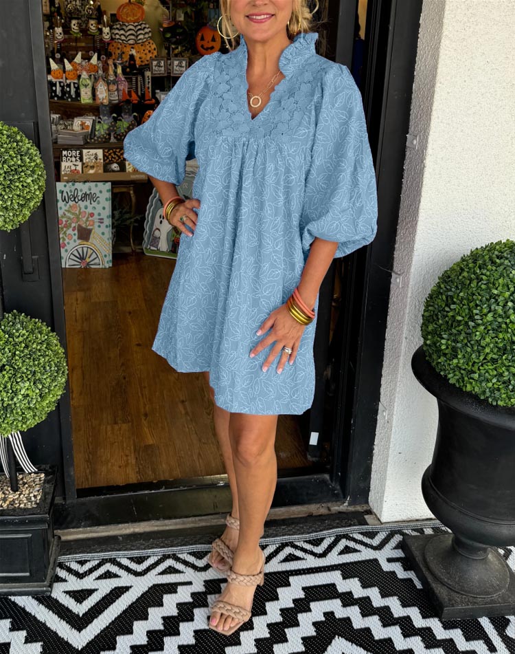 Mini-robe jacquard à manches bouffantes et motif feuille pour femme (2 articles achetés, livraison gratuite)