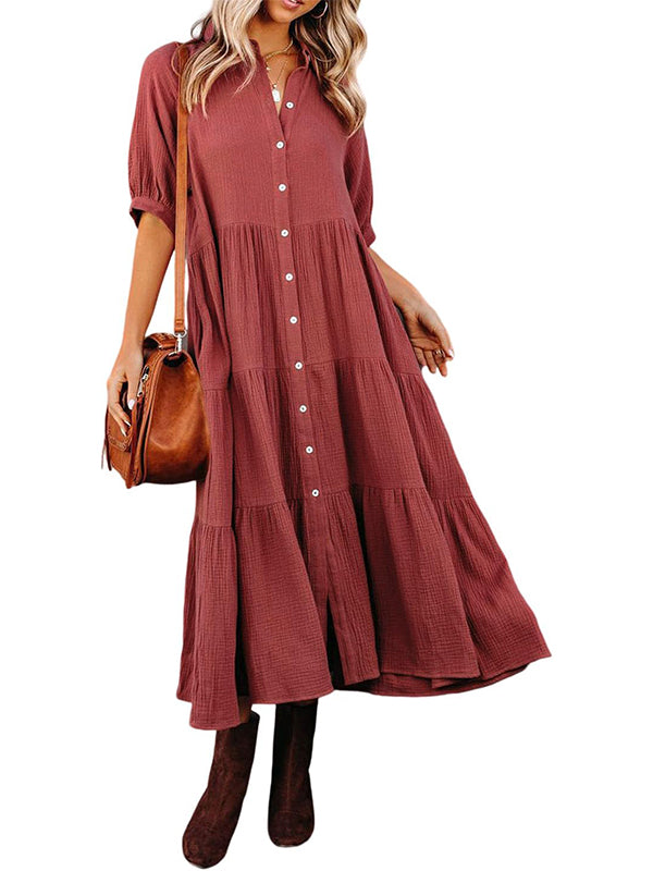 Robe longue évasée à volants et boutonnée pour femme, avec poches (2 achetées, livraison gratuite)