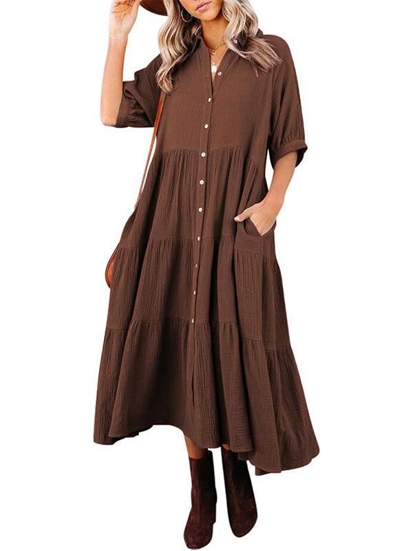 Robe longue évasée à volants et boutonnée pour femme, avec poches (2 achetées, livraison gratuite)