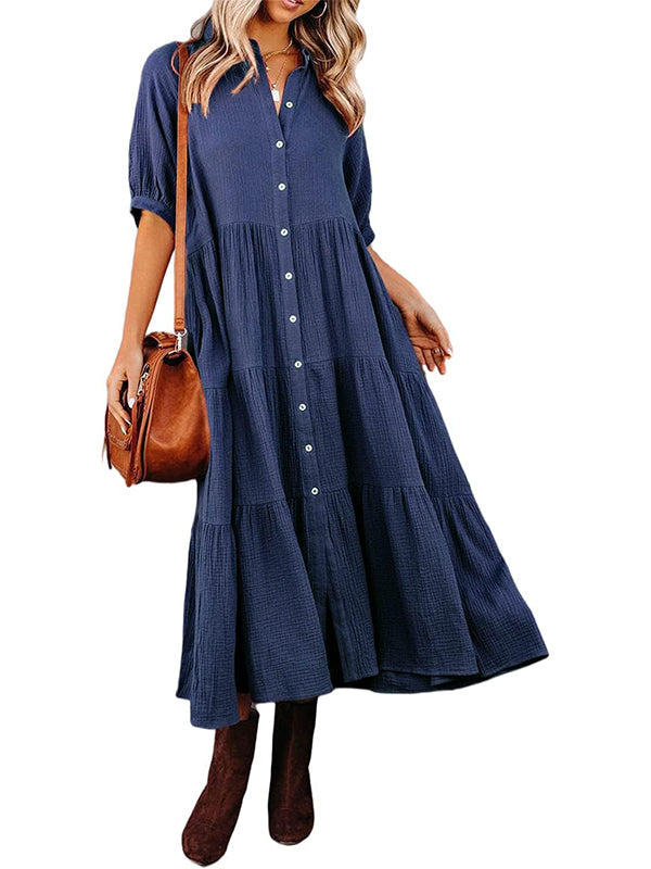 Robe longue évasée à volants et boutonnée pour femme, avec poches (2 achetées, livraison gratuite)