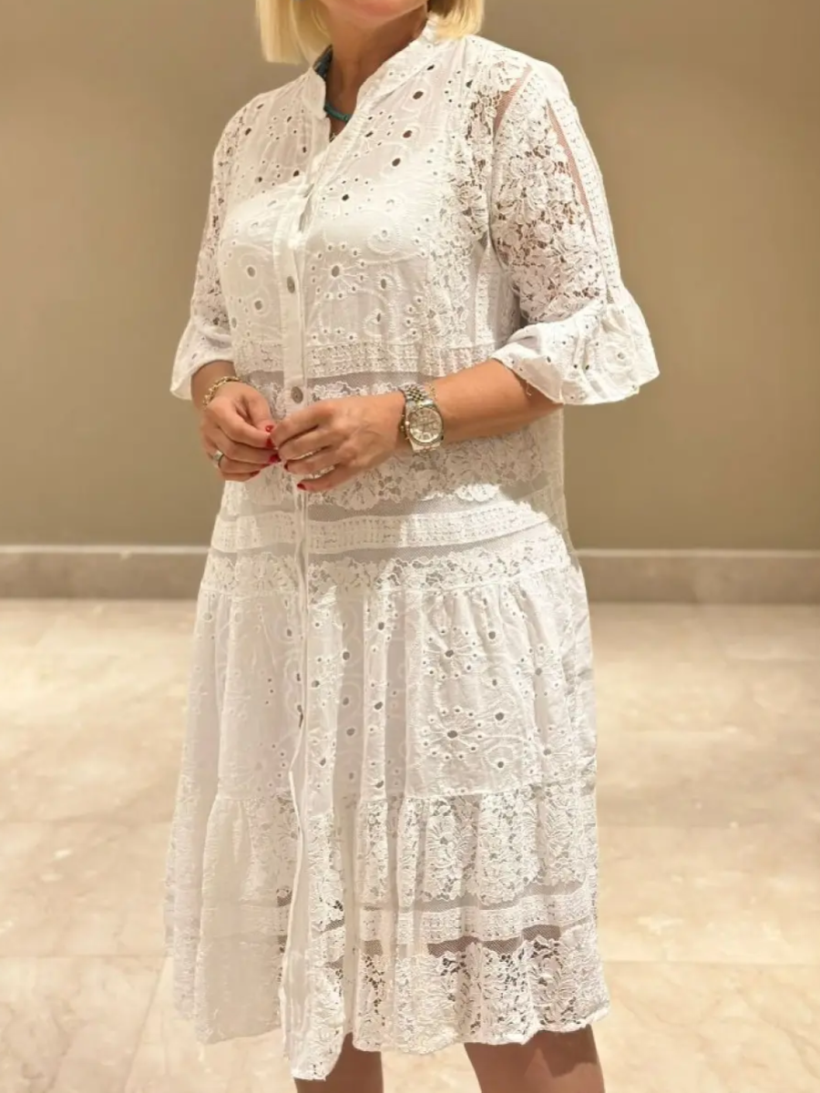 LIQUIDATION🔥Robe ajourée mi-manches col V pour femme