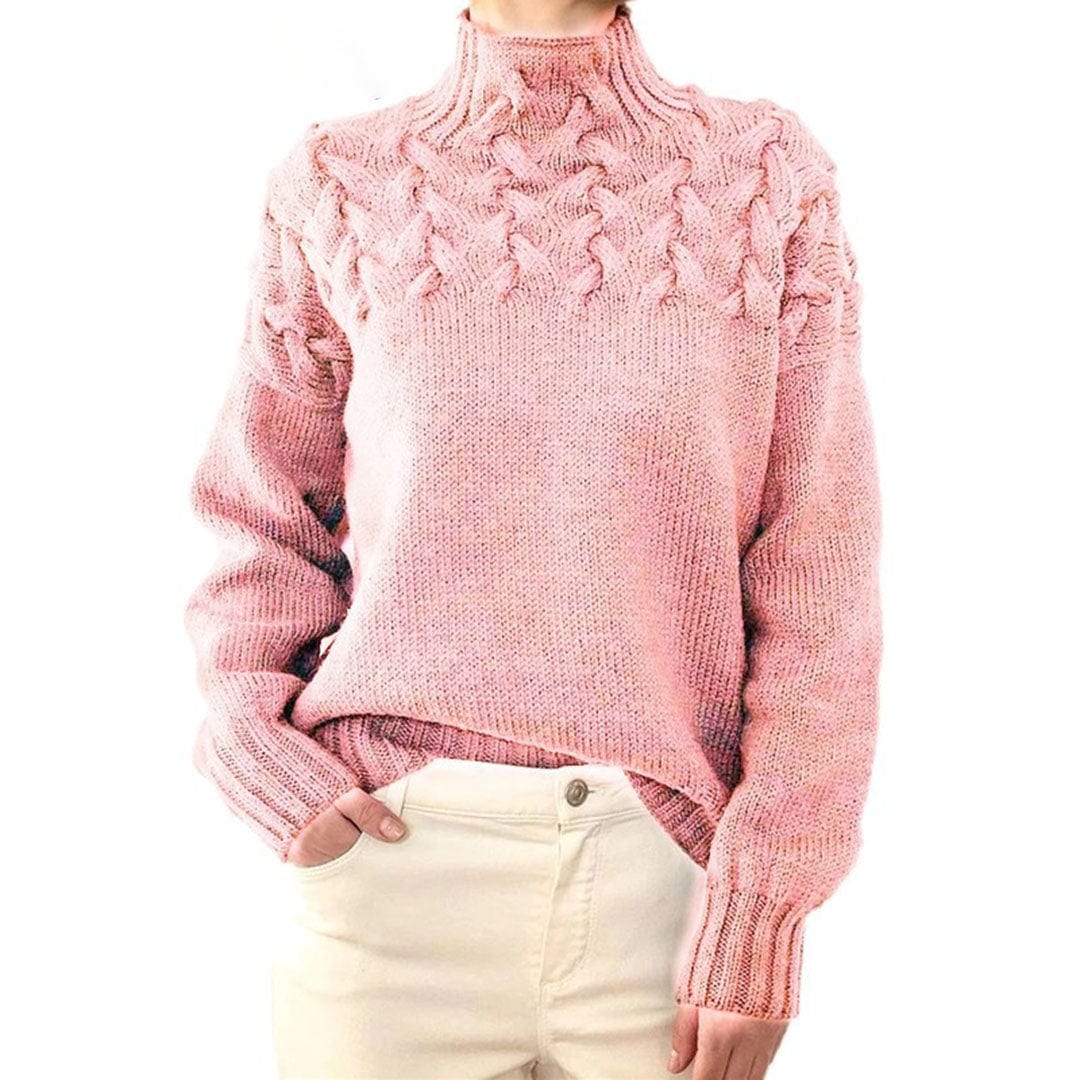 Pull Femme Col Roulé Tricot Torsadé Hiver