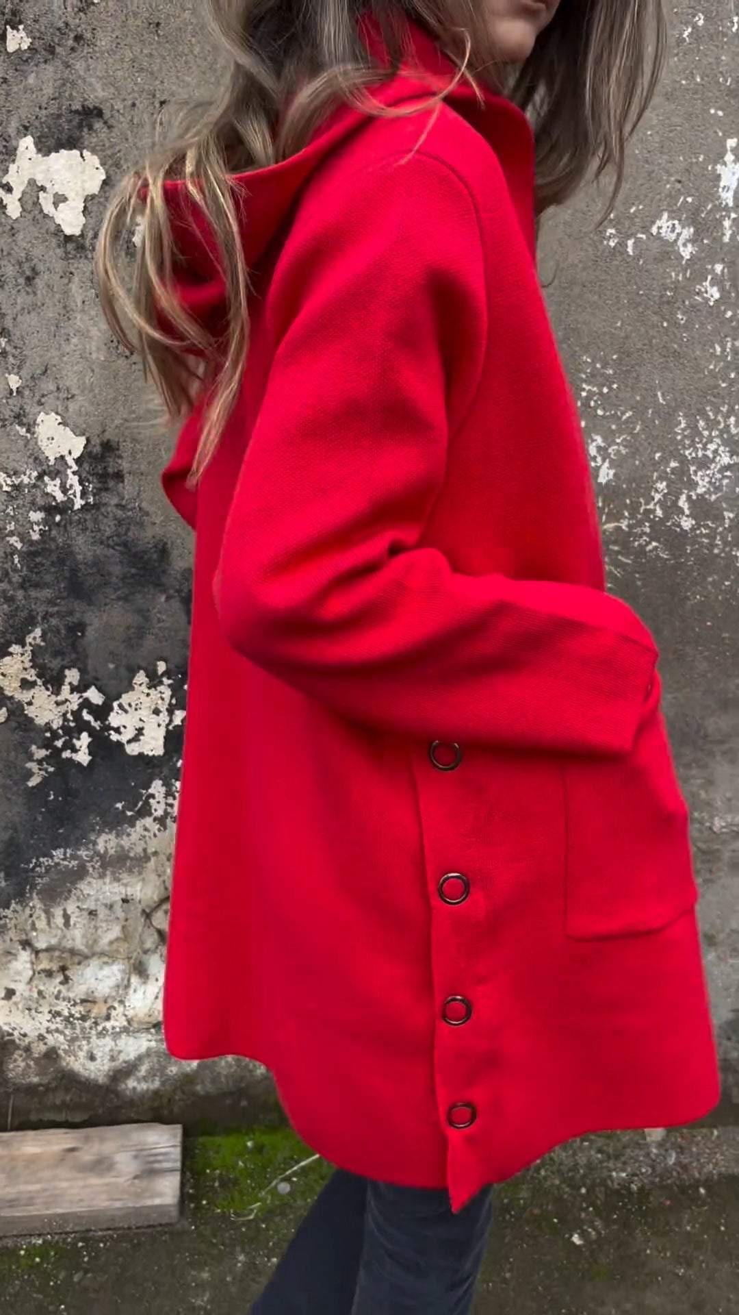 SCHLUSSVERKAUF🔥Damen Kapuzen-Langarm-Jacke im Freizeit-Design mit seitlicher Knopfleiste