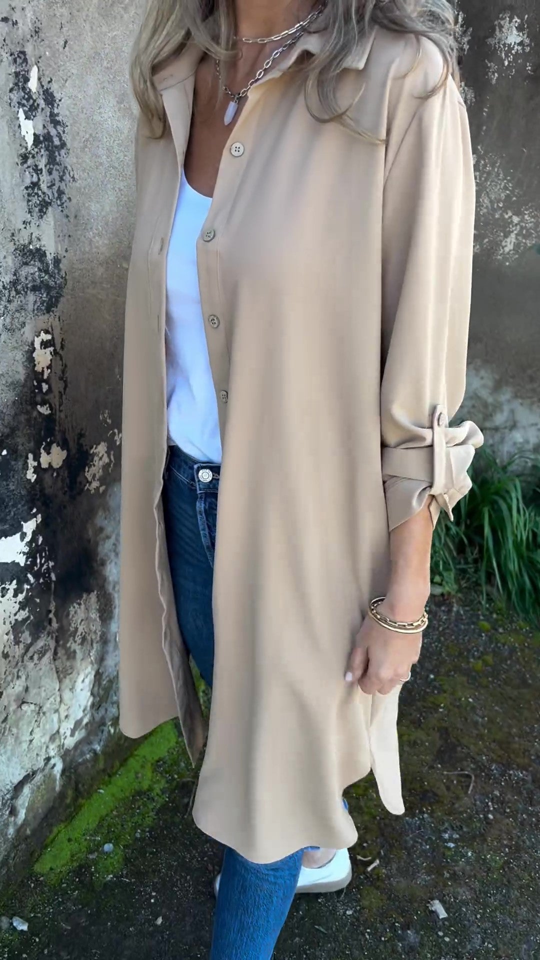 🔥DERNIER JOUR -50%🔥Manteau Chemise Décontracté à Revers Couleur Unie pour Femme