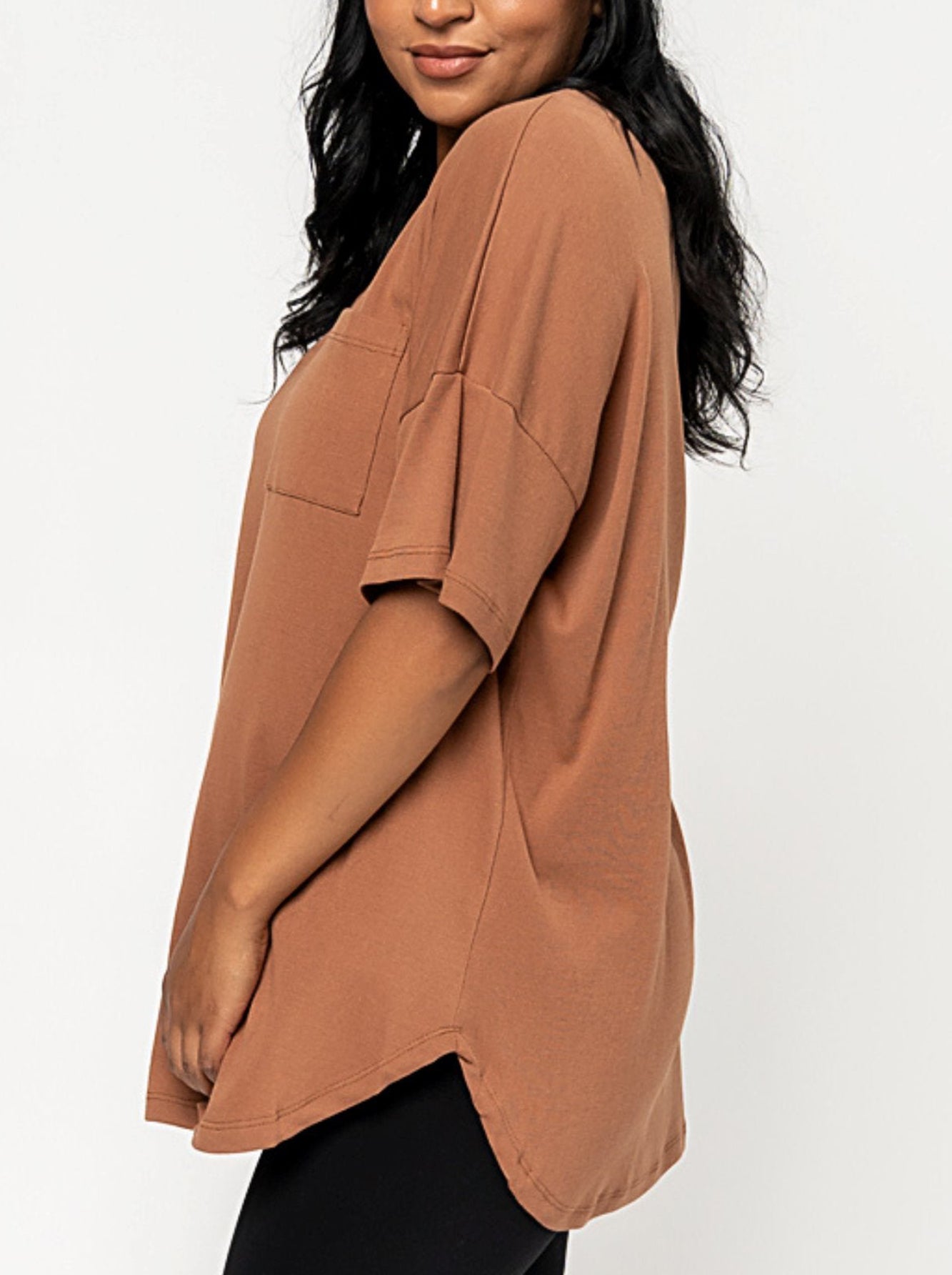 T-shirt col V ample à poche pour femme (3 achetés, livraison gratuite)