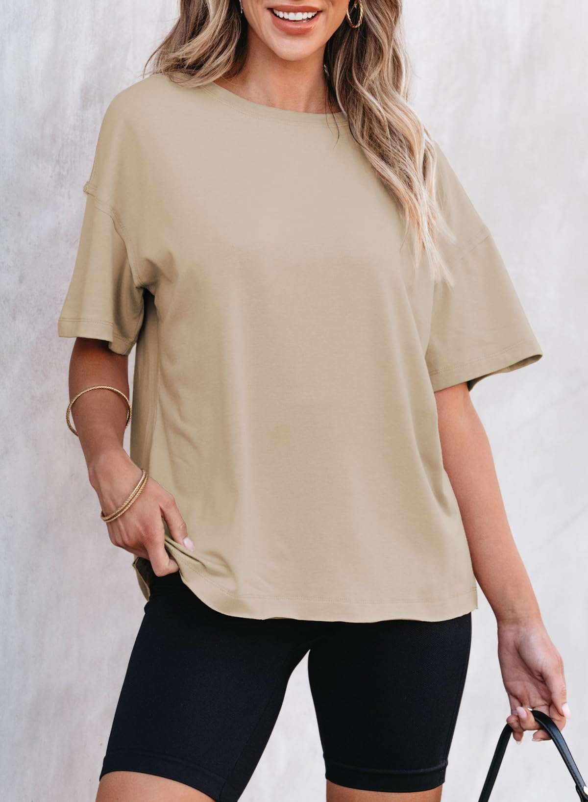 Einfarbiges Damen-Rundhals-Kurzarm-T-Shirt (2 kaufen, kostenloser Versand)