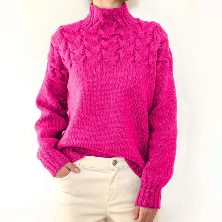 Pull Femme Col Roulé Tricot Torsadé Hiver