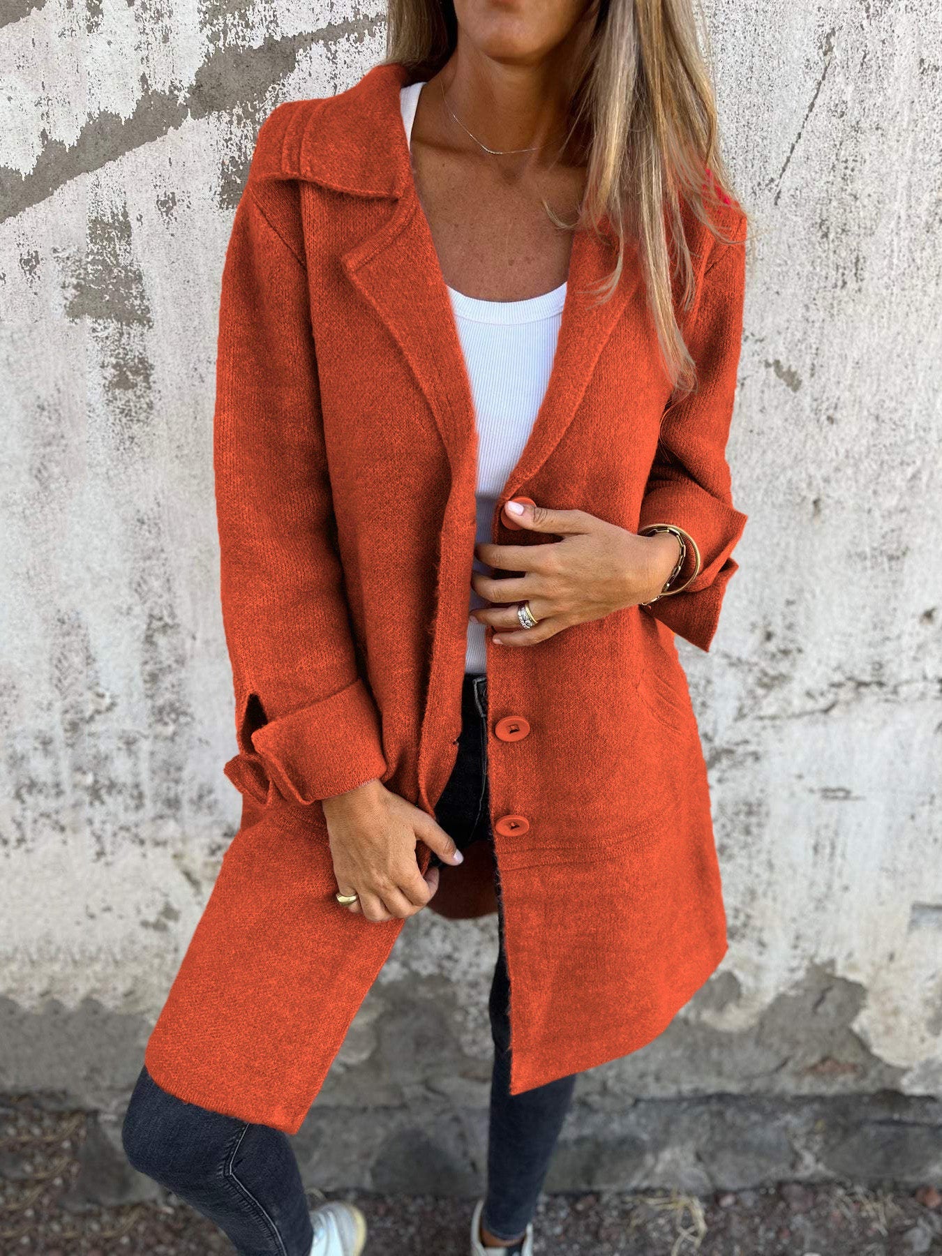 VENTE DE LIQUIDATION 🔥 Manteau long décontracté en laine à revers et simple boutonnage - 48 % DE RÉDUCTION