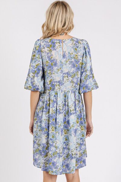 Mini-robe babydoll en mélange de lin imprimé fleuri Mittoshop