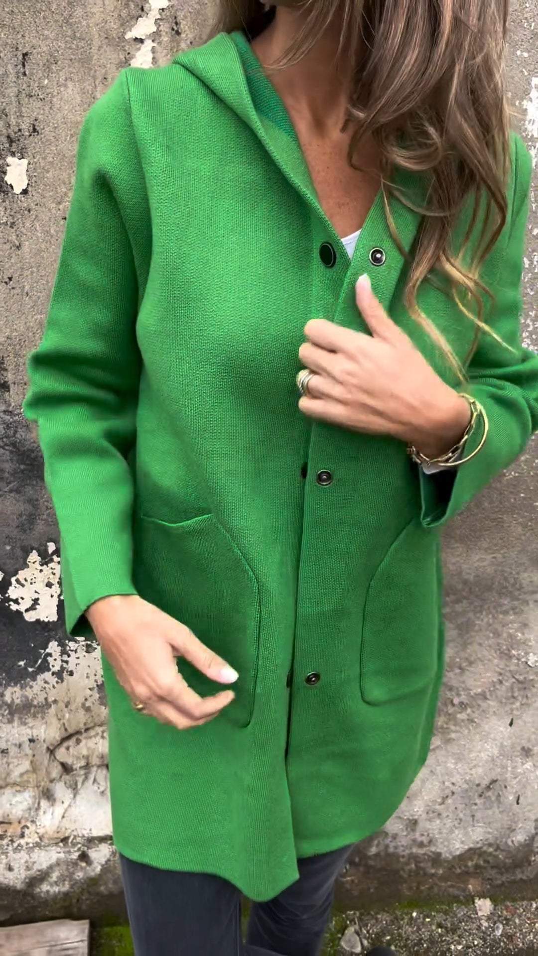 SCHLUSSVERKAUF🔥Damen Kapuzen-Langarm-Jacke im Freizeit-Design mit seitlicher Knopfleiste