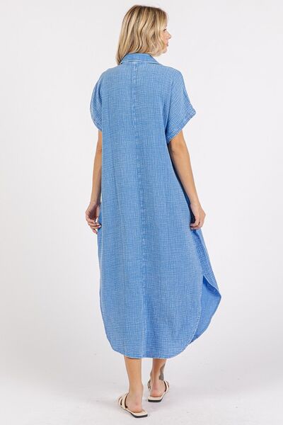 Mittoshop V-Ausschnitt Midi-Hemdblusenkleid in Mineralwaschung