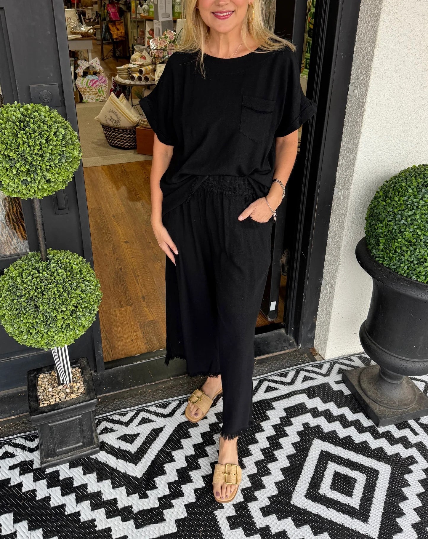 Lässiges Lounge-Set für Damen aus Baumwollleinen, unifarben (2 kaufen, kostenloser Versand)
