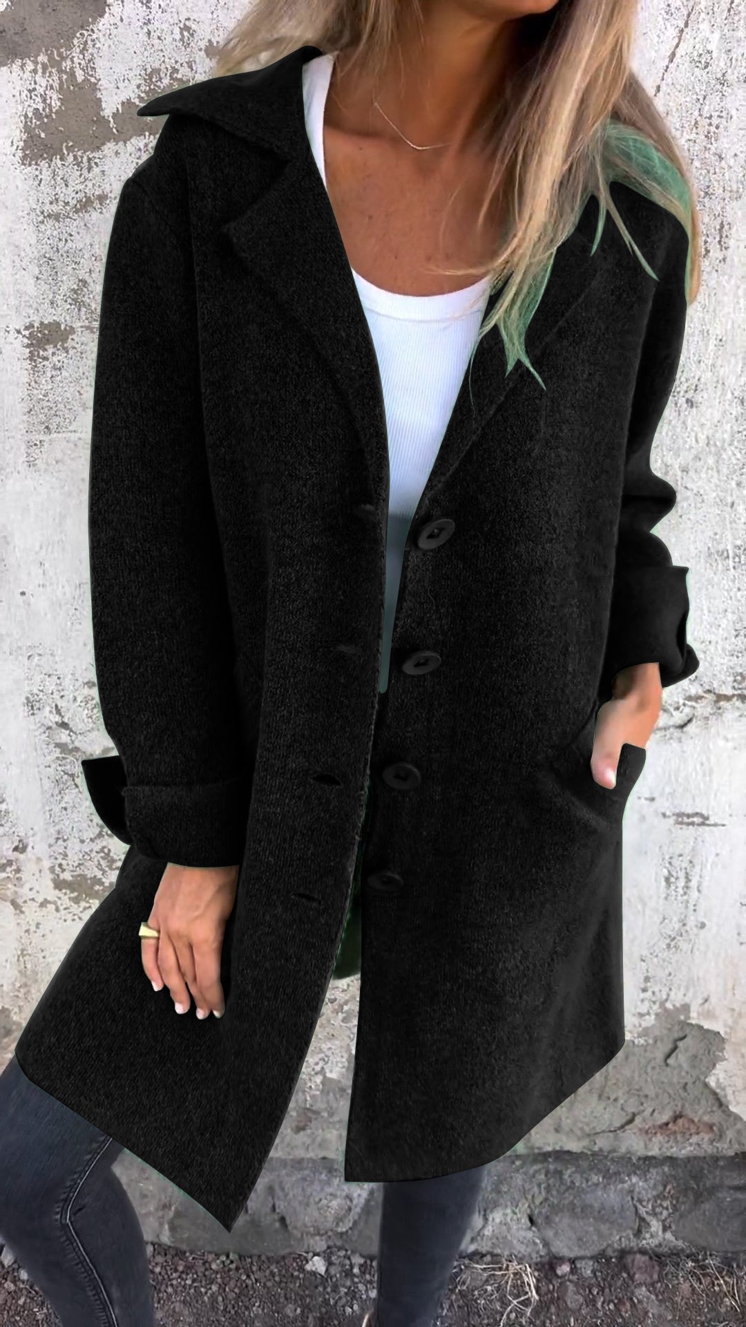 VENTE DE LIQUIDATION 🔥 Manteau long décontracté en laine à revers et simple boutonnage - 48 % DE RÉDUCTION