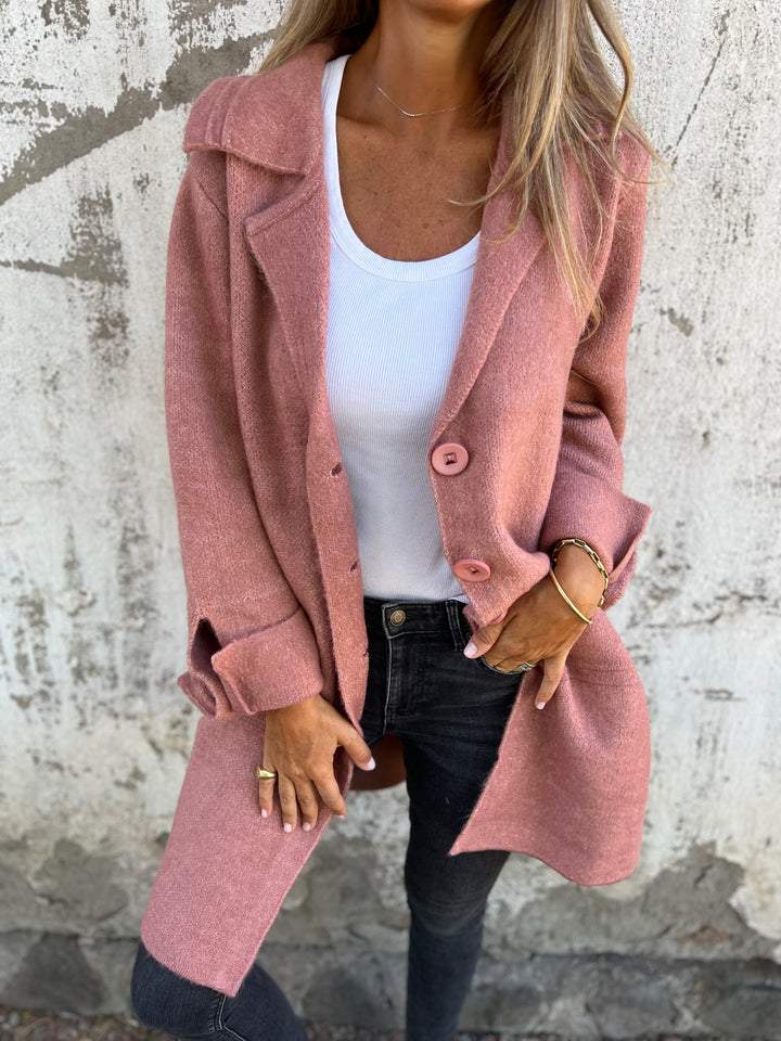 VENTE DE LIQUIDATION 🔥 Manteau long décontracté en laine à revers et simple boutonnage - 48 % DE RÉDUCTION