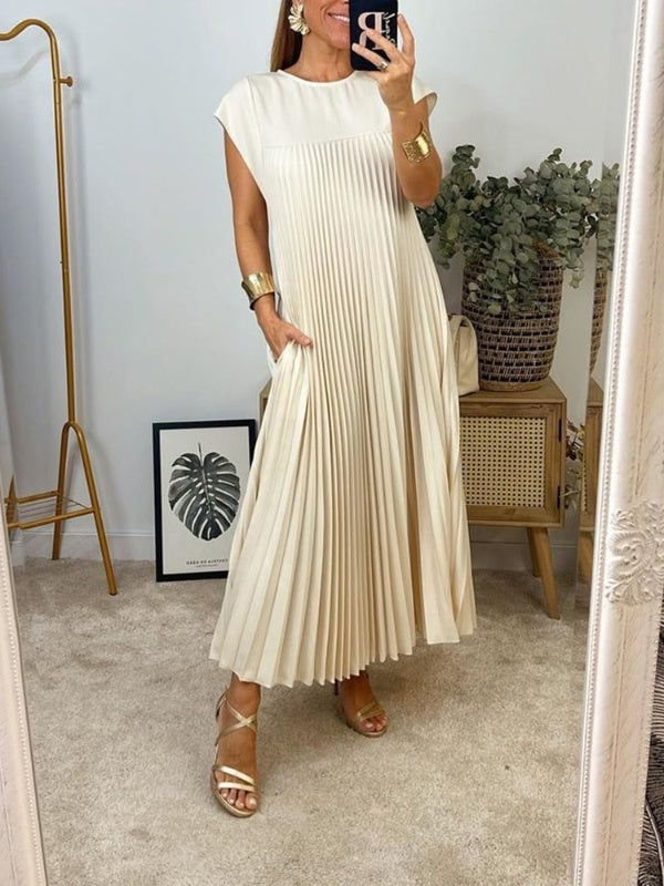 Robe longue plissée évasée à manches courtes pour femme (achetez-en 2, livraison gratuite)