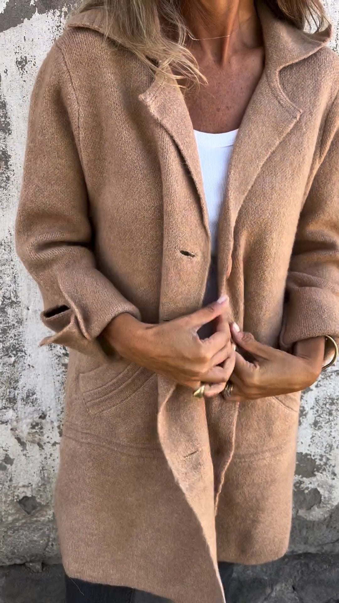 VENTE DE LIQUIDATION 🔥 Manteau long décontracté en laine à revers et simple boutonnage - 48 % DE RÉDUCTION