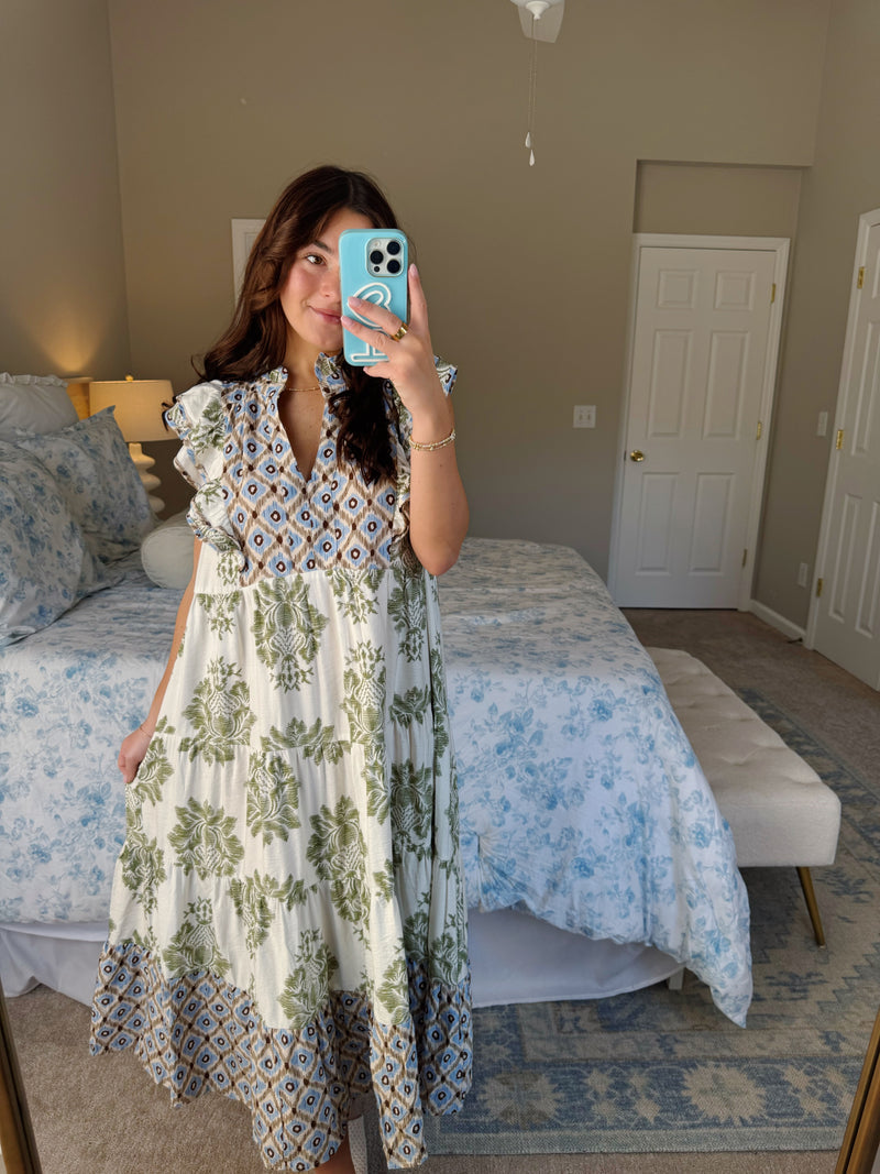 Robe mi-longue décontractée à manches à volants imprimée pour femme (2 achetées, livraison gratuite)