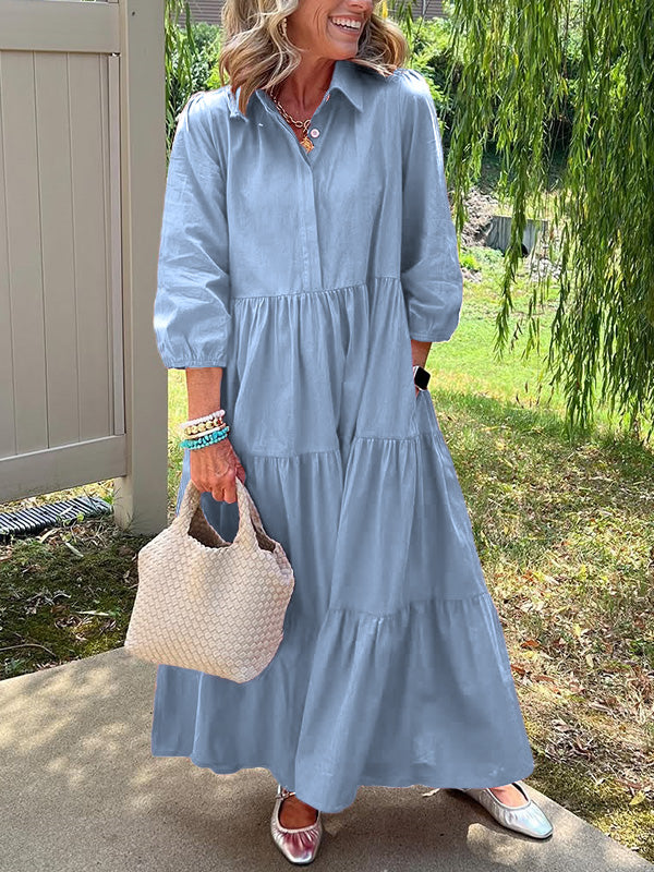 LIQUIDATION 🔥 Robe ample en coton et lin à revers - Sans taxe
