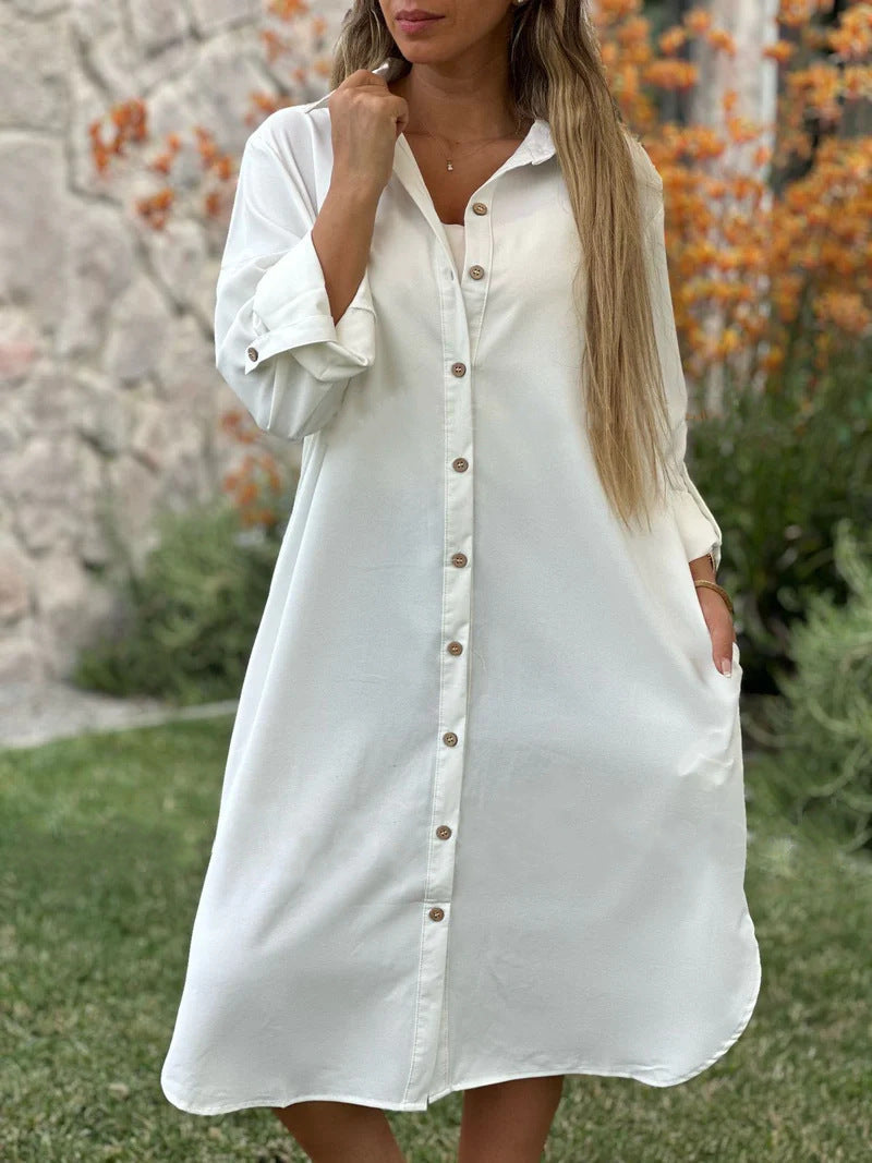 🔥DERNIER JOUR -50%🔥Manteau Chemise Décontracté à Revers Couleur Unie pour Femme