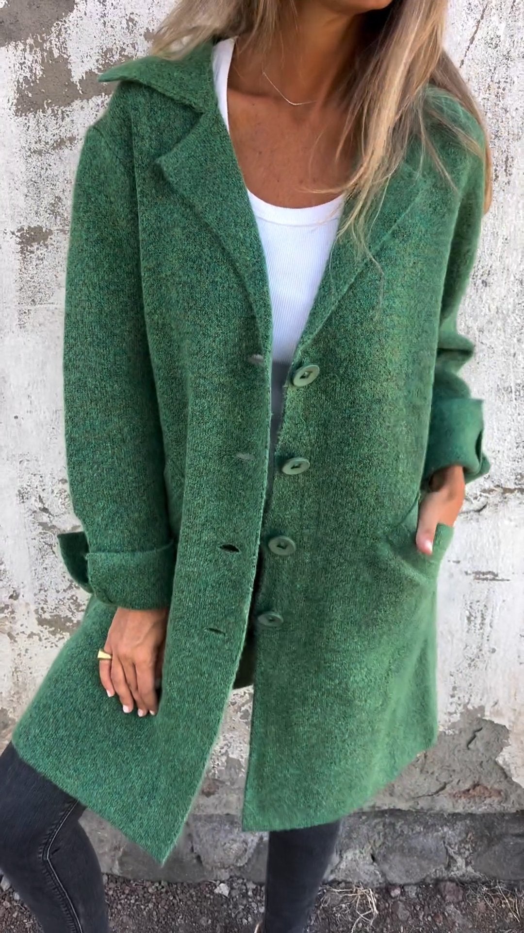 VENTE DE LIQUIDATION 🔥 Manteau long décontracté en laine à revers et simple boutonnage - 48 % DE RÉDUCTION