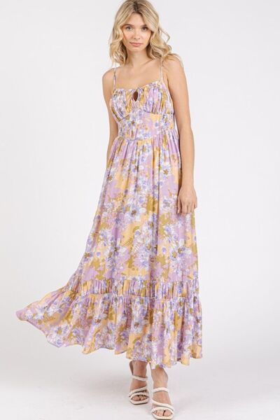 Robe longue à fines bretelles et ourlet volanté, avec dos smocké floral Mittoshop