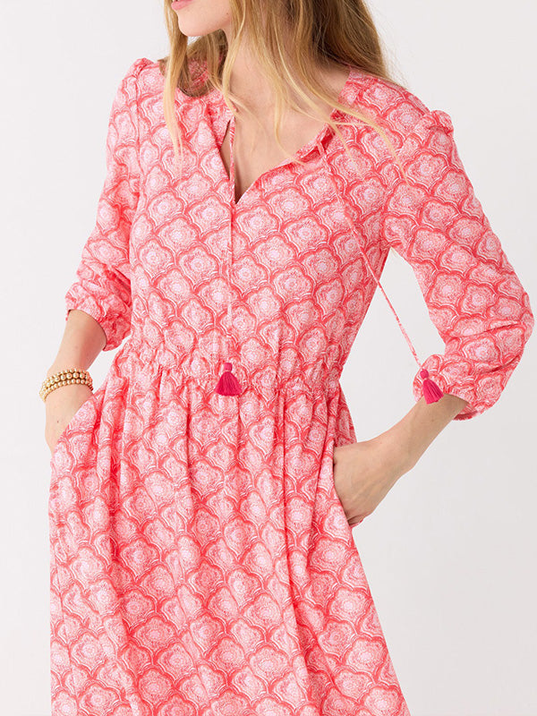 NEU🔥 Rundhals-Kleid mit Kordelzug und Print