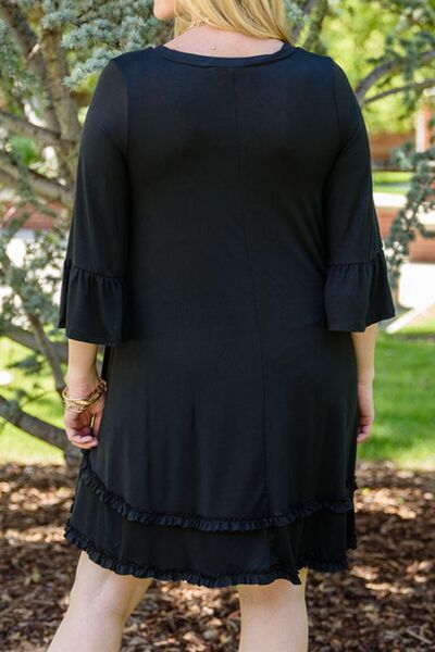 Große Größen Kleid mit Rüschensaum und Volantärmeln