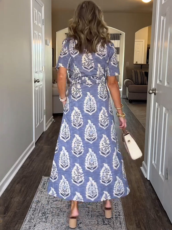 NOUVEAU🔥 Robe imprimée à col en V avec cordon de serrage élastiqué - Hors TVA