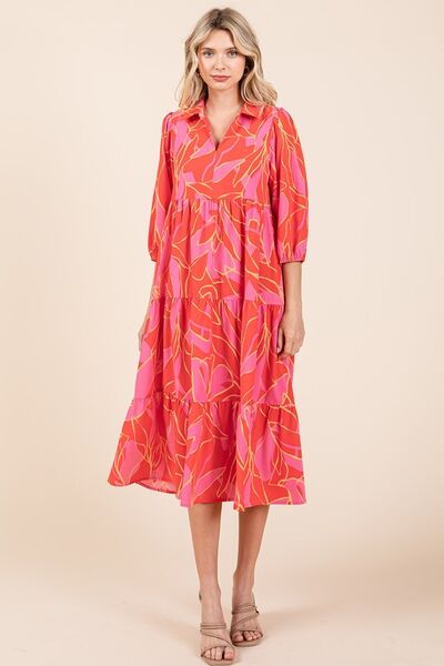Robe midi à col imprimée et étagée Mittoshop