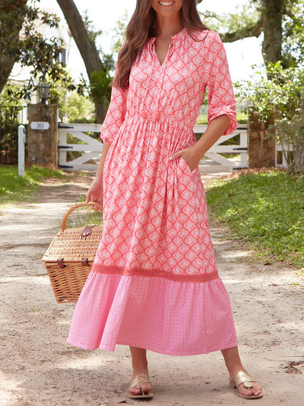 NEU🔥 Rundhals-Kleid mit Kordelzug und Print