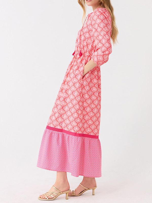 NEU🔥 Rundhals-Kleid mit Kordelzug und Print