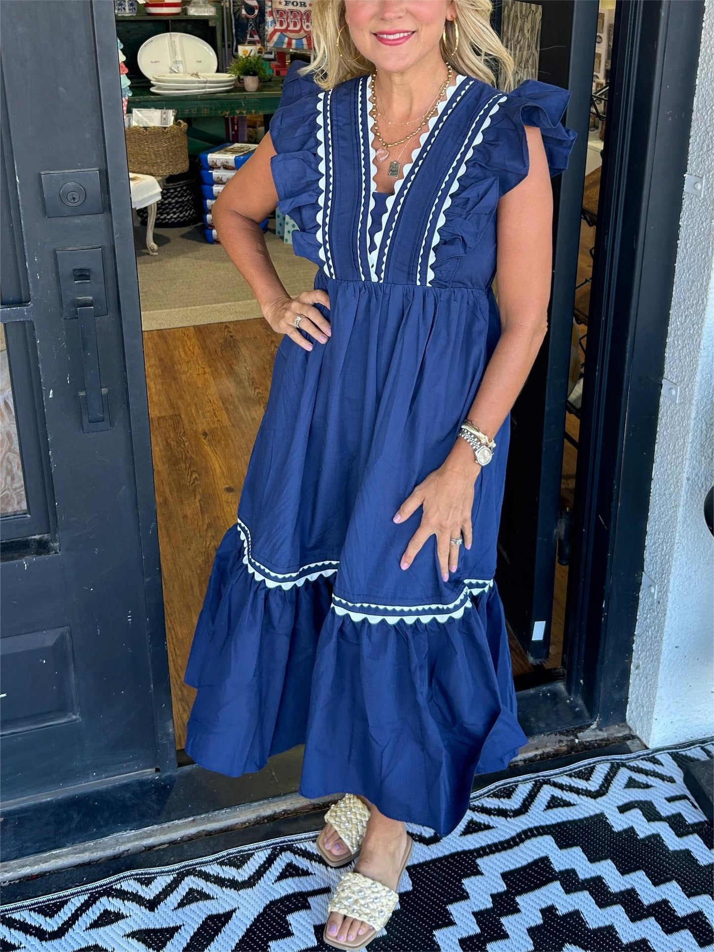Robe longue à col en V et manches volantées pour femme (achetez-en 2, livraison gratuite)