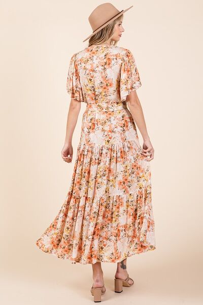 Robe étagée à manches volantées et taille nouée à imprimé floral Mittoshop