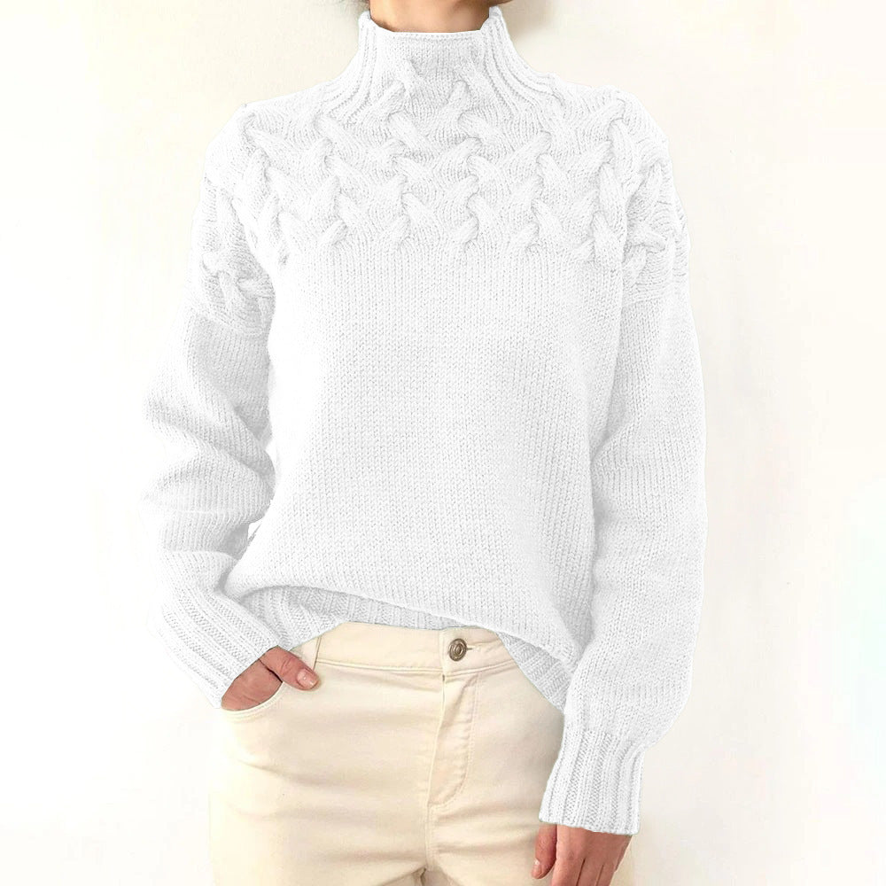 Pull Femme Col Roulé Tricot Torsadé Hiver