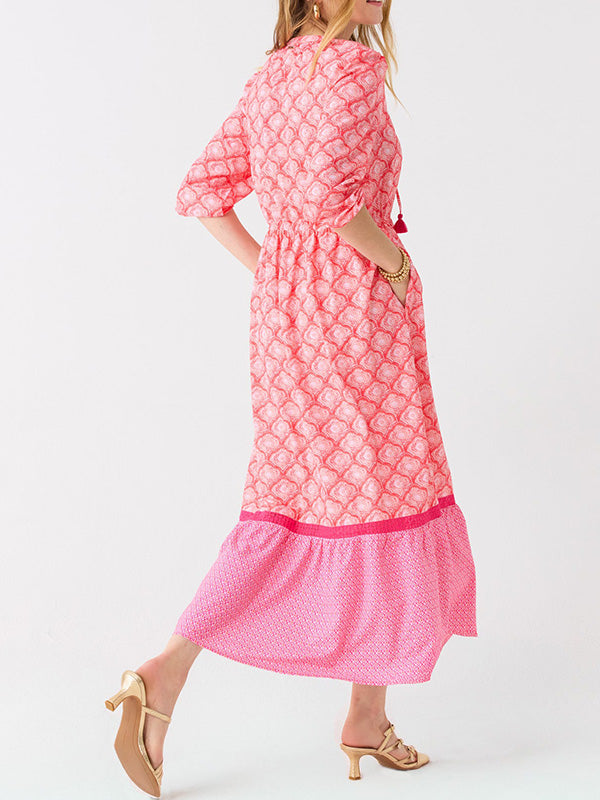 NEU🔥 Rundhals-Kleid mit Kordelzug und Print