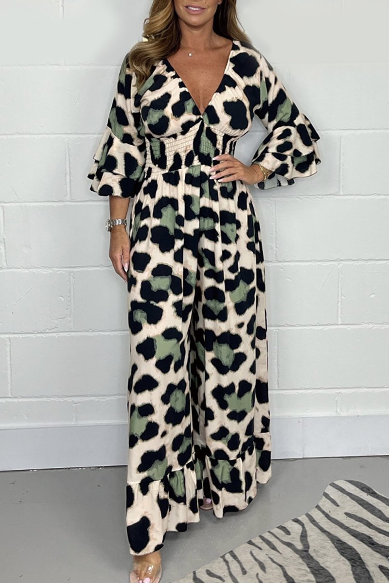 Heißer Verkauf🔥 Damen Jumpsuit mit Leopardenmuster, elastischem Bund und weitem Bein