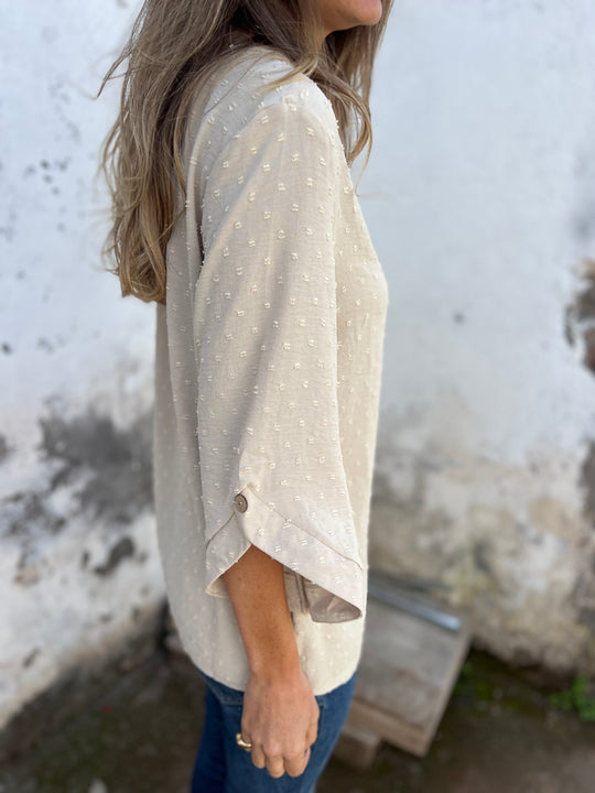SOLDE DE LIQUIDATION🔥 Chemise décontractée à col rond brodée et grands poignets