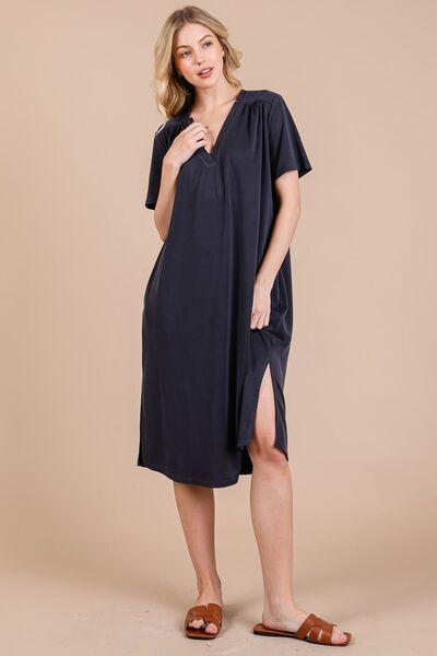 Robe midi à manches courtes et fentes latérales Ces Femme avec poches